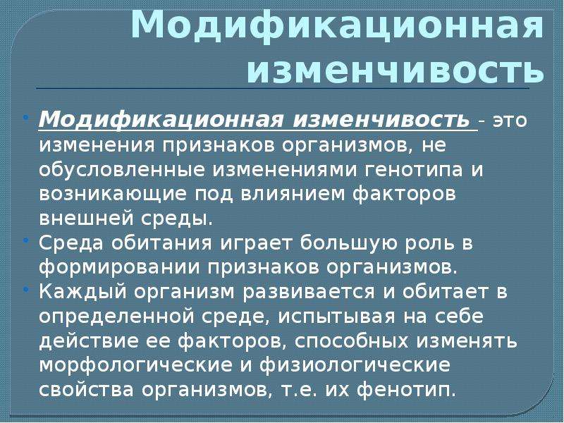 Модификационная изменчивость презентация 10 класс профильный уровень