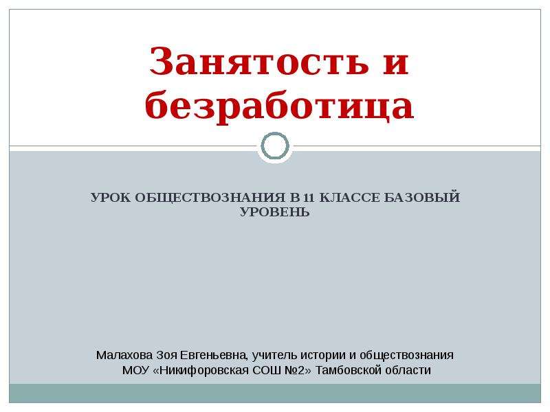 Занятость и безработица 11 класс обществознание презентация