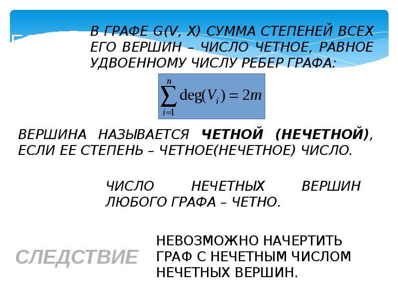 Число нечетных вершин любого графа. Ключевой элемент слайда это определение.