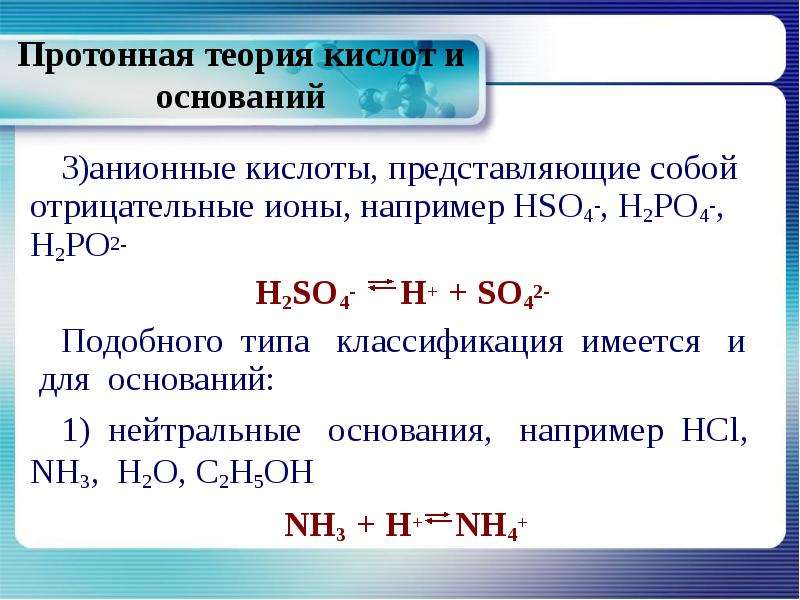 Диссоциация водного раствора