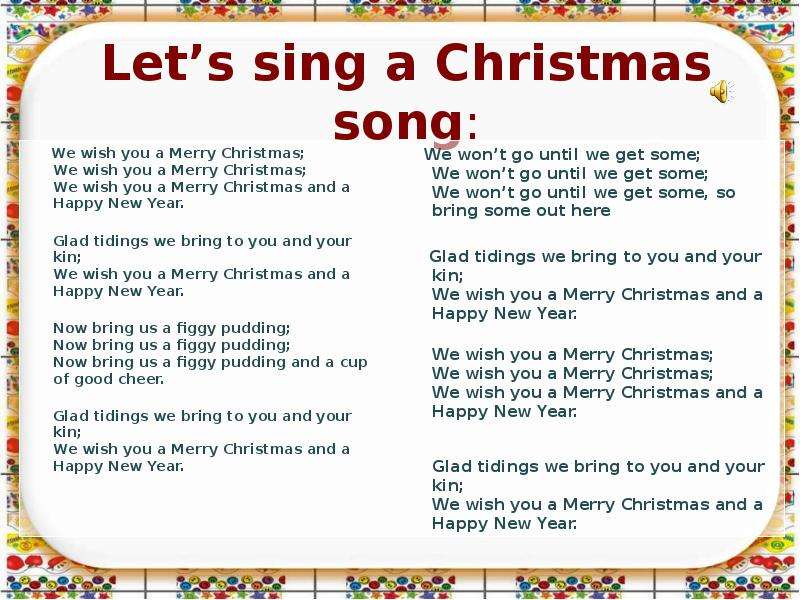 Песня us на английском. We Wish you a Merry Christmas слова. Текст песни we Wish you a Merry Christmas. Мери Кристмас на английском текст. Слова Happy New year на английском.