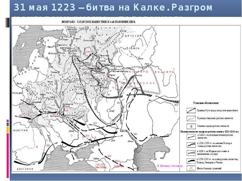 Монгольское нашествие на русь контурная карта 6 класс