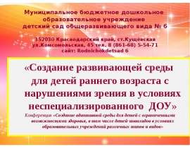 Создание развивающей среды для детей раннего возраста с нарушениями зрения в условиях неспециализированного ДОУ