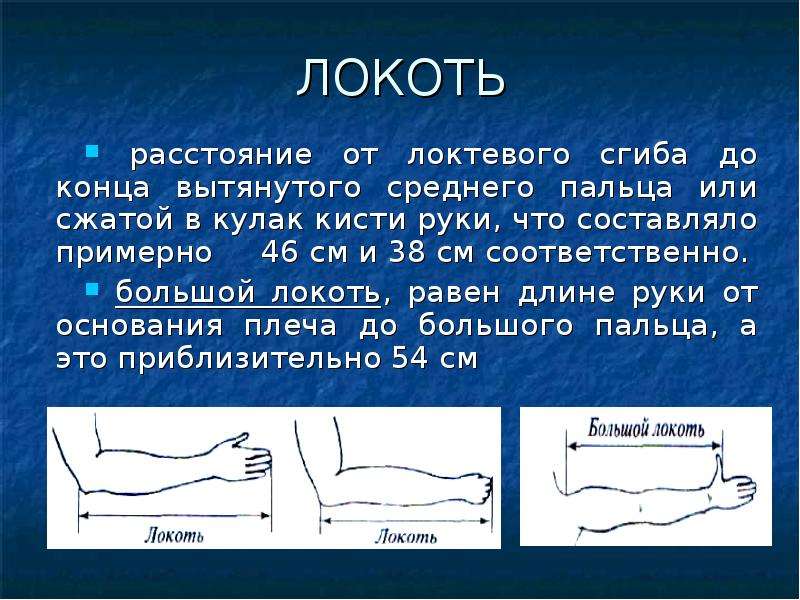 Что означает локоть. Локоть мера длины. Локоть единица измерения длины. Длина руки от локтевого сгиба до кончиков пальцев. Локоть в см мера длины.