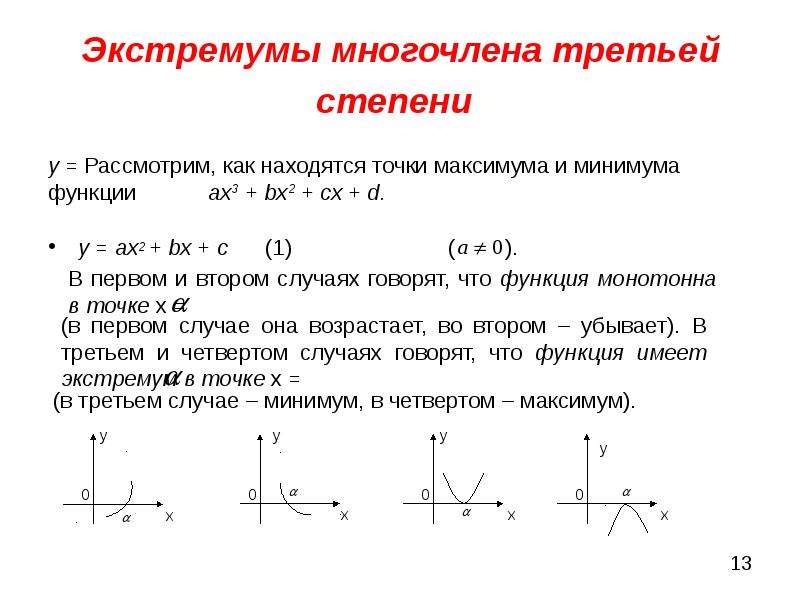 Экстремумы многочлена третьей степени у = ах2 + bх + с (1) ( ).