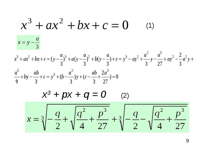 Решение уравнений третьей степени, слайд 9