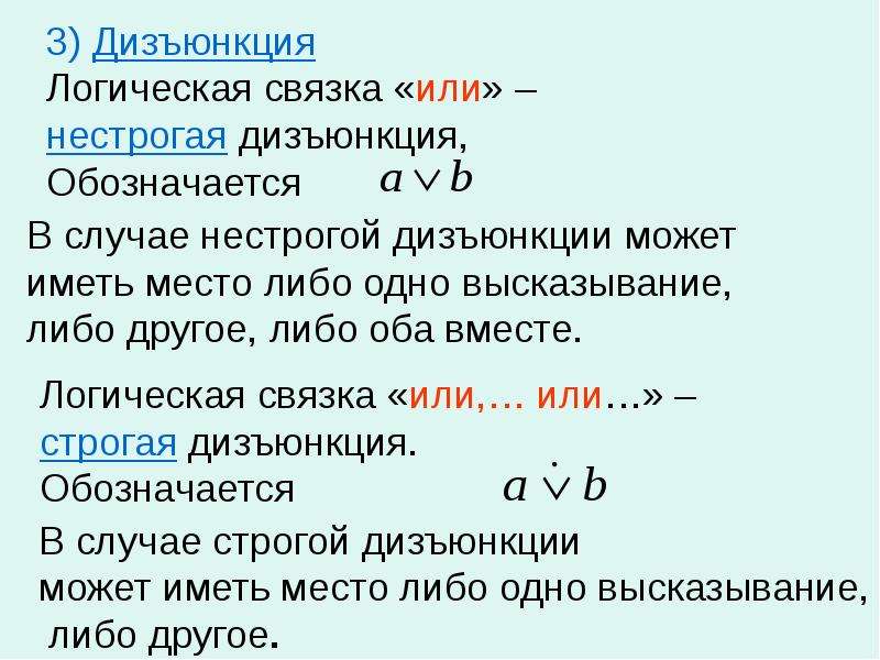 Сложные высказывания. Дизъюнкция логическая связка. Нестрогая дизъюнкция. Нестрогая дизъюнкция в логике примеры. Строгая и нестрогая дизъюнкция в логике.