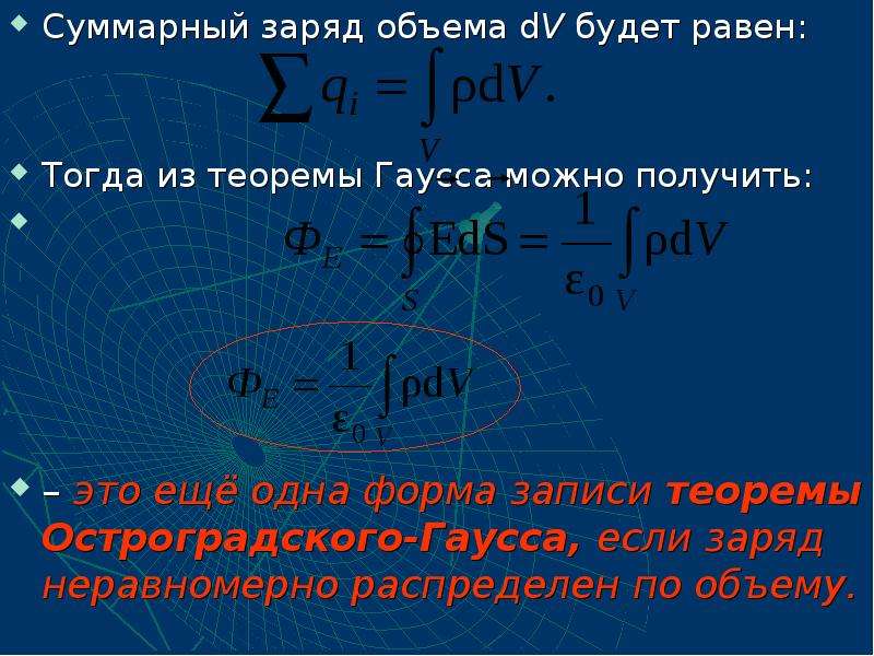 Суммарный заряд. Теорема Гаусса. Заряд из теоремы Гаусса. Теорема Гаусса объема. Объем заряда.