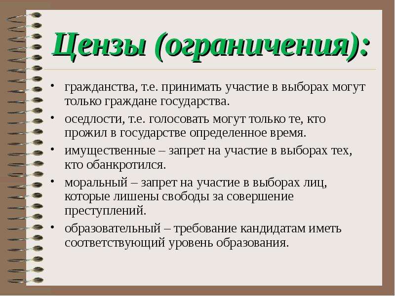 Избирательные цензы в россии презентация