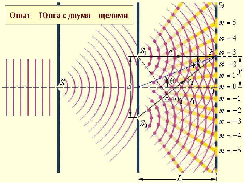 Дифракция света опыт юнга. Опыт Юнга интерференция. Эксперимент с двумя щелями Юнг. Опыт Юнга с двумя щелями. Интерференция света опыт Юнга.