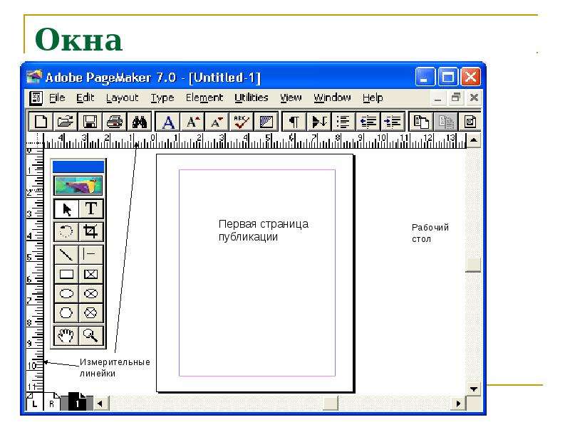 Окно документа. Издательские системы PAGEMAKER. Настольная издательская система PAGEMAKER. Назначение окно документа.