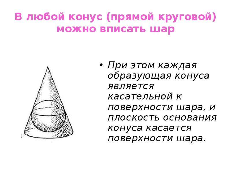 Пирамида призма конус сфера. Круговой конус. Прямой круговой конус. Призма вписанная в конус. Шар вписанный в усеченный конус.