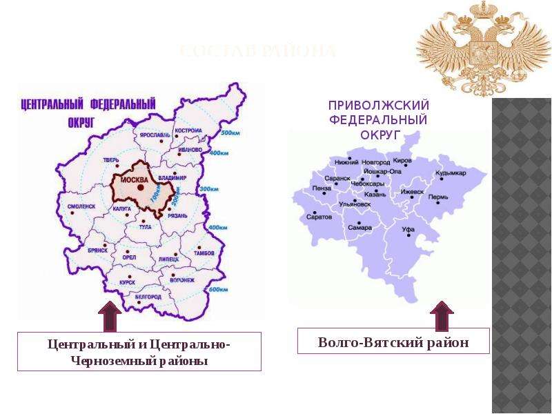 Районы центрального округа. Волго-Вятский экономический район Центральный федеральный округ. Приволжский федеральный округ Волго Вятский экономический район. Экономические районы Центральный ЦЧР Волго-Вятский. Волго-Вятский и Поволжский экономические районы карта.