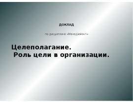 Целеполагание. Роль цели в организации