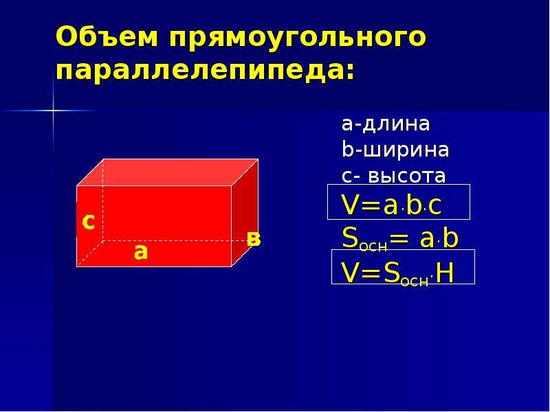 Формула объема прямоугольника