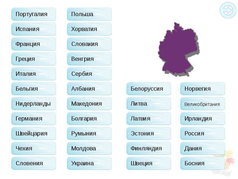 Страны Европы для учащихся начальных. Концепция тренажера страны и столицы. Волосы их столицы.