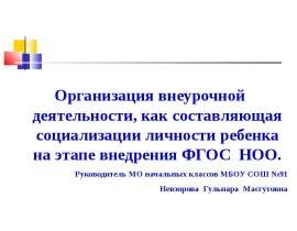 Организация внеурочной деятельности, как составляющая социализации личности ребенка на этапе внедрения ФГОС НОО