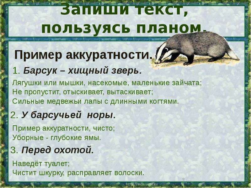 Составить план барсучий нос