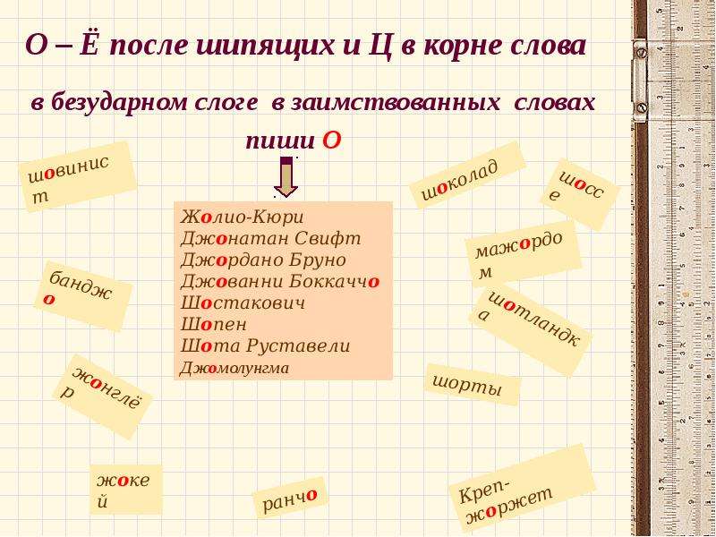 Буквы о е после шипящих в корне слова презентация 5 класс