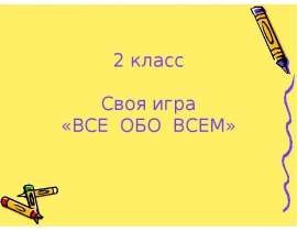 Своя игра «ВСЕ ОБО ВСЕМ» 2 класс