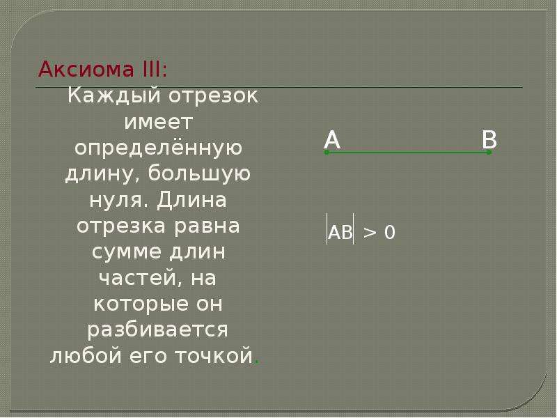 Большей длины. Каждый отрезок имеет определенную длину. Длина отрезка равна сумме длин частей на которые. Каждый отрезок имеет определённую длину большую нуля. Длина отрезка равна на которые он разбивается любой его точкой.