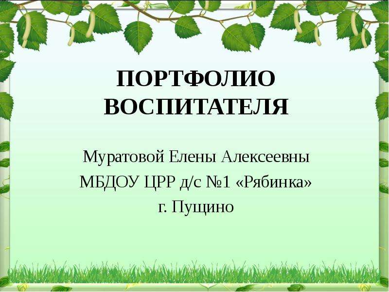 Портфолио воспитателя детского сада готовое заполненное по фгос презентация