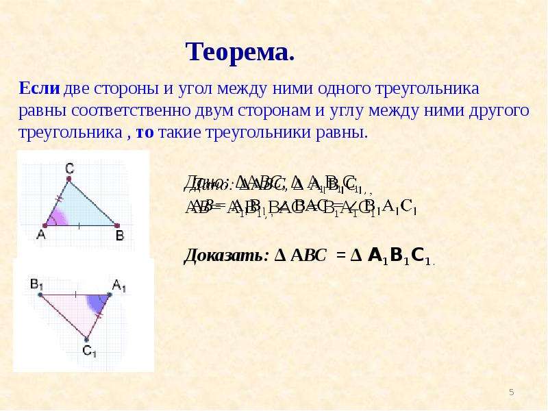 Теорема выражающая 1 признак равенства треугольника. Теорема две стороны и угол между ними. Теорема 2 стороны и угол между ними. Если две стороны и угол между ними одного треугольника. Если две стороы и уголмежлу ними одного Треугольик.