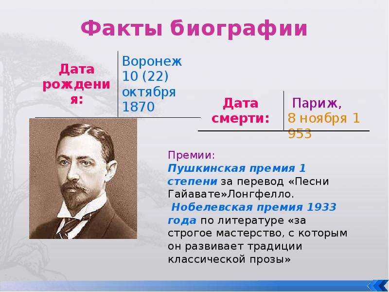 Бунин презентация 11 класс биография и творчество