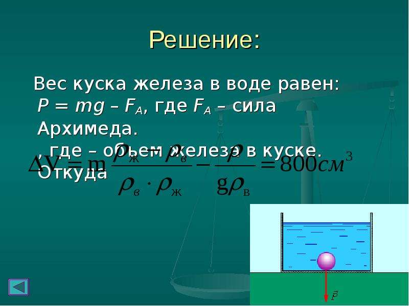 Водная железа. Сила Архимеда в воде. Сила Архимеда равна весу. Масса куска железа равна. Объем куска железа равен.