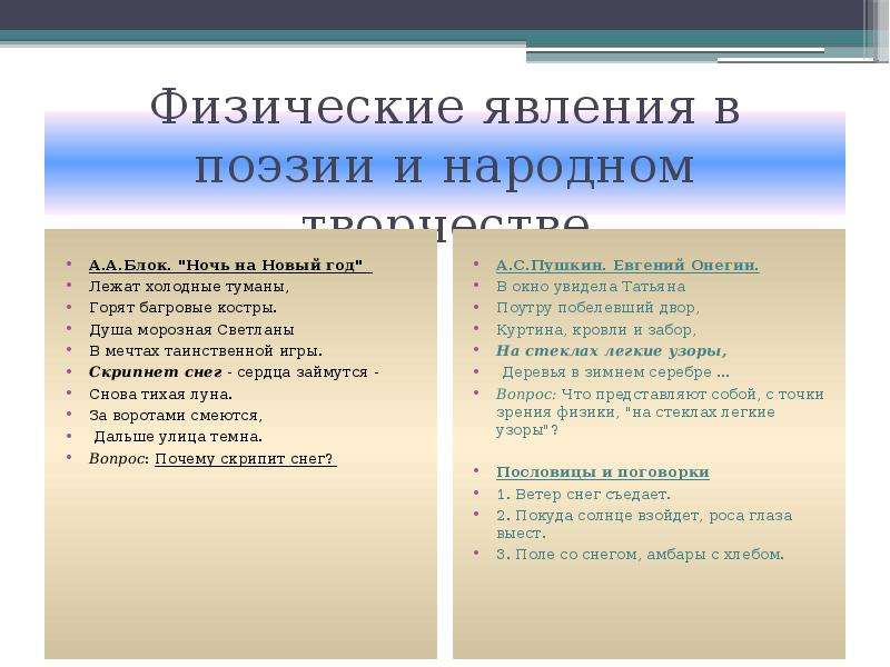 Физические явления в художественных произведениях 7 класс презентация