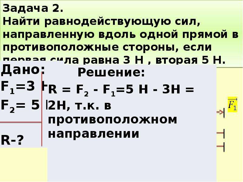 Сложение двух сил направленных по одной. Задачи на равнодействующую силу. Задача на нахождение равнодействующей силы. Равнодействующая сила задачи. Задачи с равнодействующей силой.