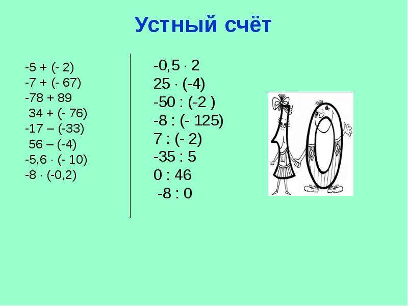 Устный счет действия с рациональными числами 6 класс презентация