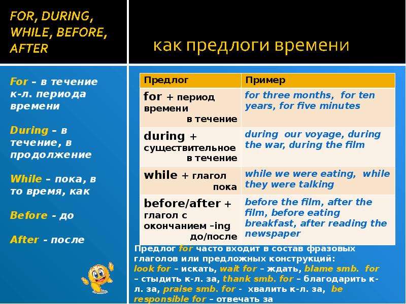 Предлог чаще. For during while в английском языке. Предлоги during for while. Предложения с while в английском. Предлоги for during while before after.