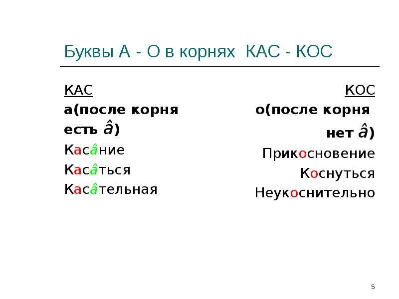 Буквы а и о в корнях кос кас урок в 6 классе презентация