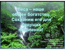 Леса - наше богатство. Сохраним его для будущих поколений