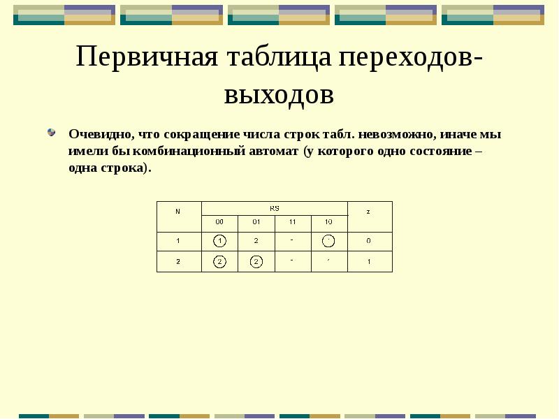 Таблица переходов