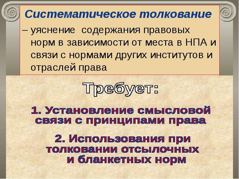 Нормативное толкование. Систематическое толкование норм права. Толкование-уяснение это. Уяснение и разъяснение толкования права. Систематическое толкование права пример.