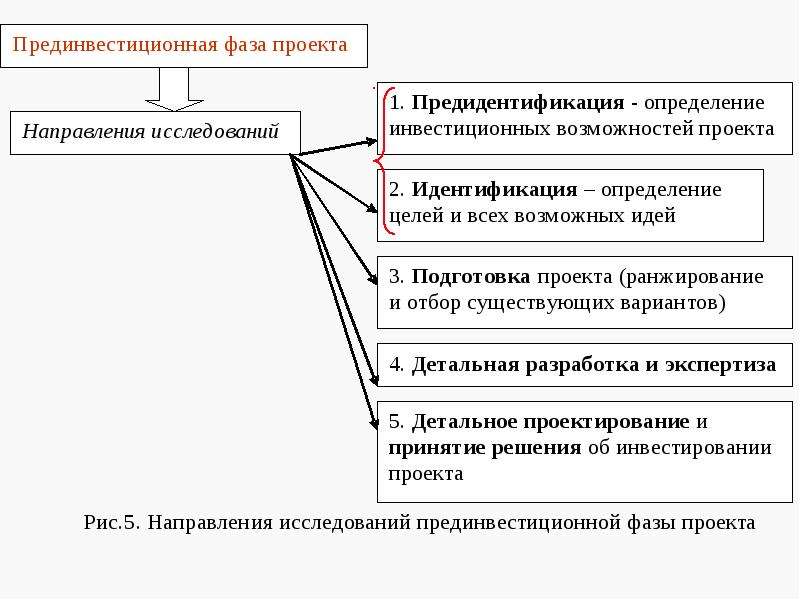 Прединвестиционная фаза проекта включает