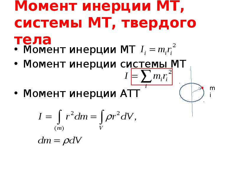 Момент инерции точки. Момент инерции твердого тела формула. Измерение моментов инерции тел рабочая формула. Момент инерции АТТ. Момент инерции шара единица измерения.