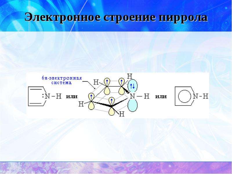 Электронные соединения. Электронное строение пиррольного азота. Пиррол строение молекулы. Электронные эффекты в молекуле пиррола. Пиррол структура.