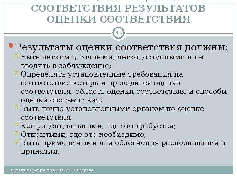 Результаты оценки соответствия