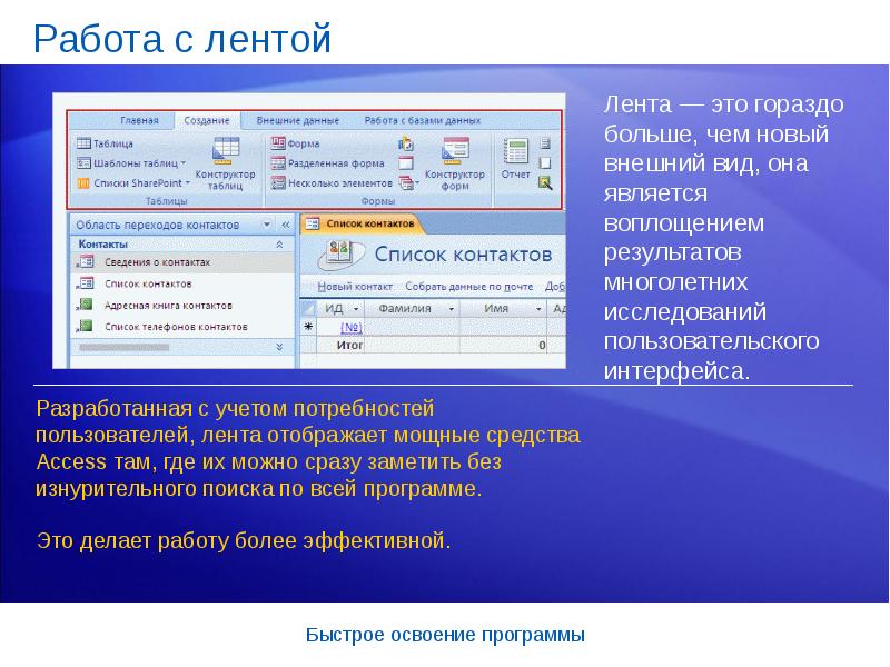 Обучение работе в программе. Вкладки ленты MS access. Лента и вкладки интерфейса MS access. Вкладка ленты работа с базами данных. Интерфейс программы access лента.