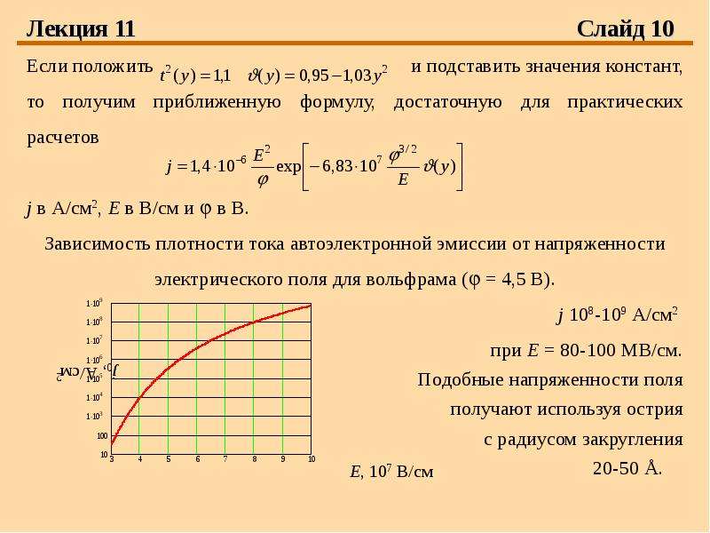 Ускоренные электроны. Автоэлектронная эмиссия плотность тока. Расчет тока автоэлектронной эмиссии. Эмиссионный ток автоэлектронной эмиссии формула. Уравнение Фаулера-Нордгейма.