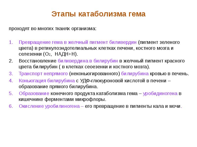 Схема катаболизма гема до образования конечных продуктов