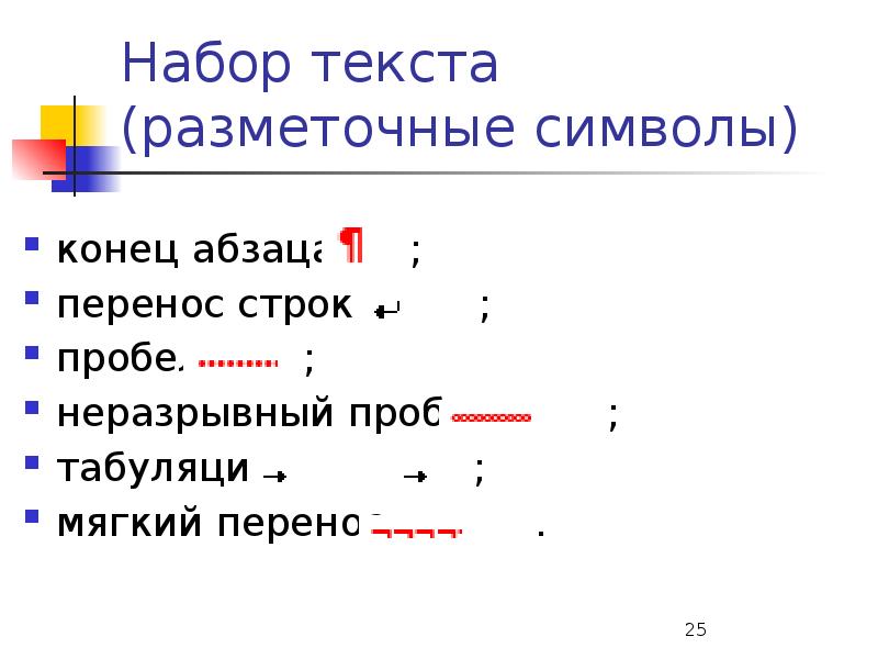 Символ переноса. Символ конца абзаца. Символ конца строки. Мягкий перенос. Конец строки и конец абзаца.