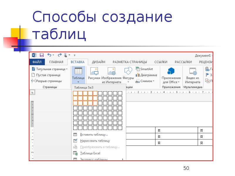 Создание таблиц работа