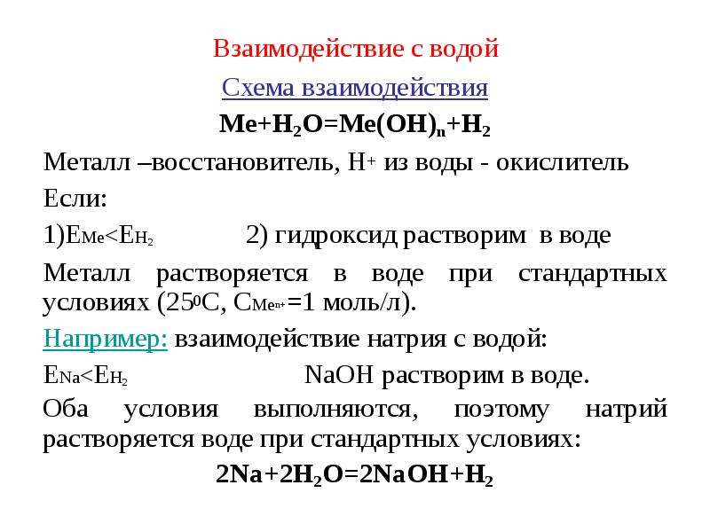 Схема взаимодействия металлов с водой