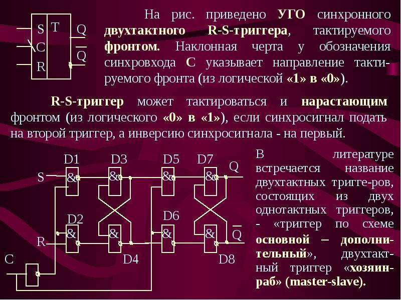 Язык триггеров. Синхронный двухтактный d-триггер. Т триггер на основе д триггера. Т триггер из RS триггера. Т триггер на базе двухступенчатого d триггера.