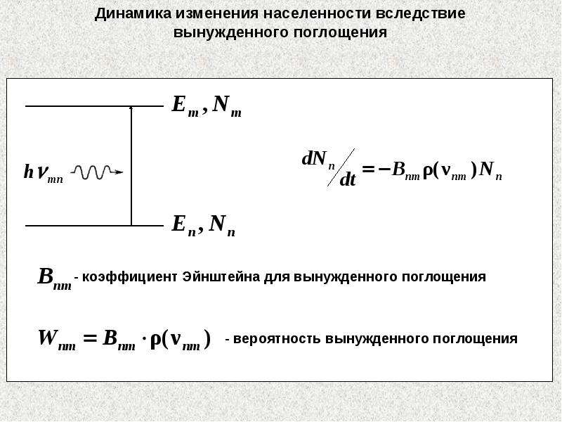 Энергия электрона в атоме. Коэффициент поглощения это вероятность. Коэффициент экстинкции через коэффициент Эйнштейна. Число фотонов при вынужденном поглощении. Высшей мультипольности.