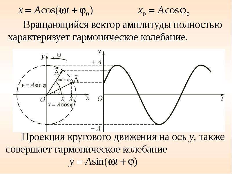 Ось амплитуды. Амплитуда гармонических колебаний. Амплитуда вектор. Проекция гармонических колебаний. Комплексная форма представления гармонических колебаний.